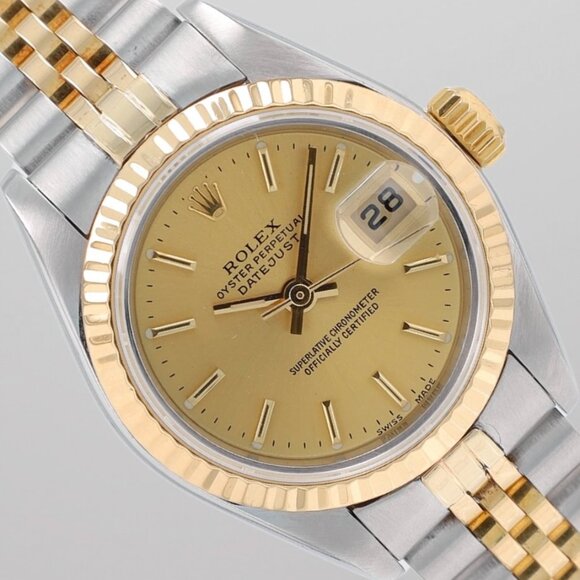 Rolex Ladies Datejust 26mm Two-Tone Champagne Dial Fluted Jubilee Band 79173 main image 11